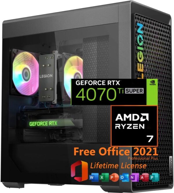 Lenovo Legion Tower Gaming Desktop Computer, AMD Ryzen 7 7700 CPU, GeForce RTX 4070 Ti Super 16GB GDDR6X, 32GB DDR5, 1TB SSD+1TB HDD, Wi-Fi 6E, Microsoft Office Lifetime...