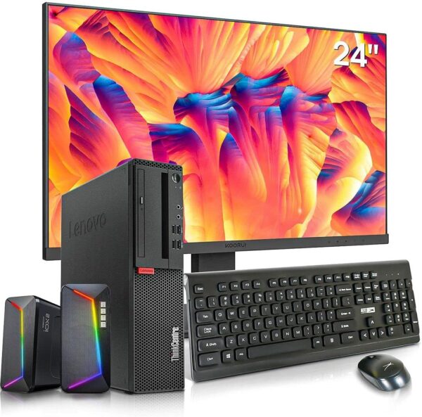 Lenovo ThinkCentre M710s SFF Desktop Computer, Intel Core i7-6700, 16GB DDR4, 512GB NVMe SSD, 24" Full HD Monitor, Wireless Keyboard & Mouse, Speakers, Windows 10 Pro