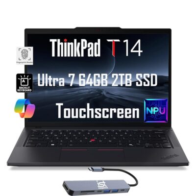 Lenovo ThinkPad T14 Gen 5 Business Laptop (14″ FHD+ Touchscreen, Intel Ultra 7 155U (>i7-13700H), 64GB DDR5, 2TB SSD), 5MP Webcam, 2 Thunderbolt 4, 3-Yr WRT, IST Hub, 2024 AI…