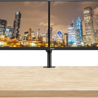 Lenovo ThinkVision S24e-20 23.8″ Full HD 1920 x 1080 WLED LCD Monitor 2-Pack, 250 Nit, FreeSync, HDMI-VGA, Raven Black Bundle with Adjustable Desk Mount Monitor Stand