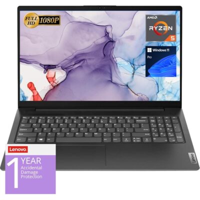 Lenovo V15 Laptop, 15.6″ FHD Display, AMD Ryzen 5 5500U Hexa-core Processor (Beat Intel i7-1065G7), 16GB RAM, 512GB SSD, HDMI, RJ45, Numeric Keypad, Wi-Fi, Windows 11 Pro, Black