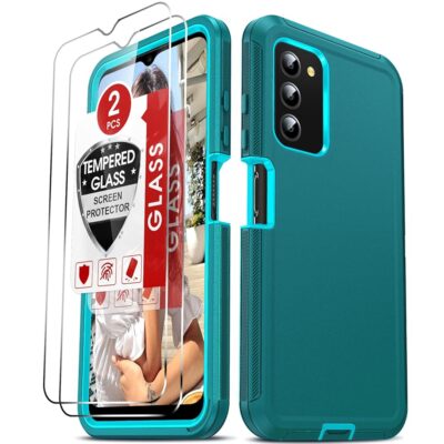 LeYi for Samsung Galaxy A03S Phone Case: AO3S Funda (Not Fit A03/ A03 Coer) with 2PCS Tempered Glass Screen Protectors, 3 in 1 Shockproof Rubber Dustproof Rugged Defender Cover…