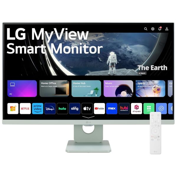 LG 27SR50F-G MyView Smart Monitor 27-Inch FHD (1920x1080) IPS Display, webOS 23, HDR 10, x2 Built-in Speakers, AirPlay 2, Screen Share, Bluetooth, ThinQ App, Remote Control, Green