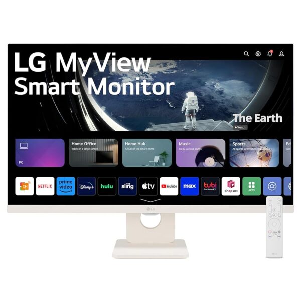 LG 27SR50F-W MyView Smart Monitor 27-Inch FHD (1920x1080) IPS Display, webOS 23, HDR 10, x2 Built-in Speakers, AirPlay 2, Screen Share, Bluetooth, ThinQ App, Remote Control, White