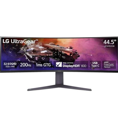 LG 45GR65DC-B Ultragear Curved Gaming Monitor 45-Inch 32:9 QHD 200Hz 1ms UltraWide Display AMD FreeSync Premium Pro VESA DisplayHDR 600 HDMI 2.1 x2 DP UBS x3 Tilt/Height/Swivel…