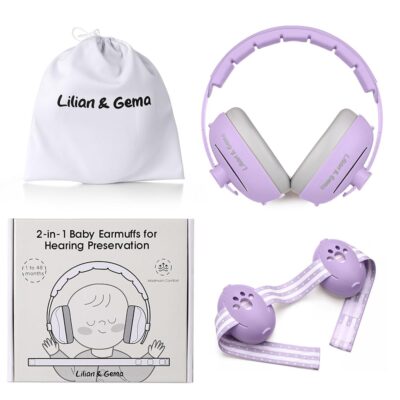 Lilian&Gema 2-in-1 Baby Ear Muffs Noise Protection, Adjustable Baby Headphones with Stretchy Band, Noise Cancelling Headphones for Baby & Toddler up to 4 Years, Baby Airplane…