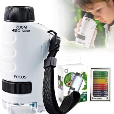 Little Microscope, 2024 New Portable Microscope Digital with 60x-120x Magnification, Premium LED Pocket Microscope Little Scientist Mini Microscope for Kids, Handheld Mini…