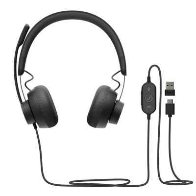 Logitech Zone 750 Wired On-Ear Headset with Advanced Noise-canceling Microphone, Simple USB-C and Included USB-A Adapter, Plug-and-Play Compatibility for All Devices