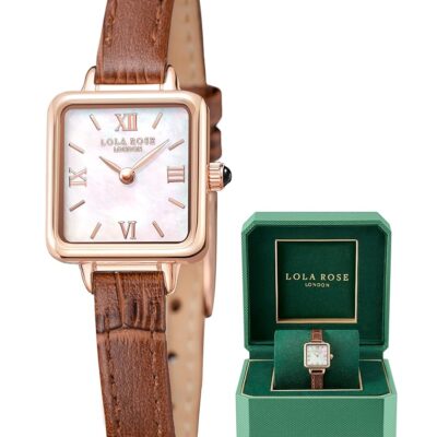 Lola Rose Dainty Watch for Women: Mother of Pearl Dial, Genuine Leather Strap, Wrapped by Stylish Gift Box – Vintage Present for Small Wrists