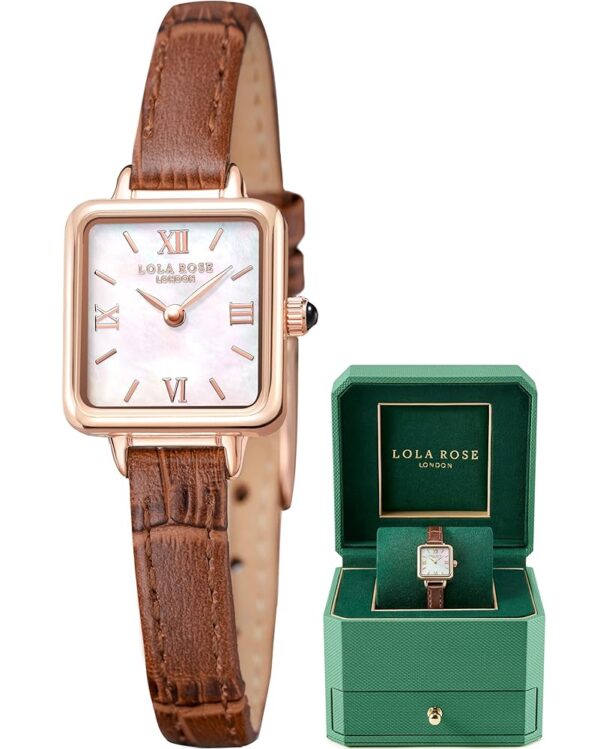 Lola Rose Dainty Watch for Women: Mother of Pearl Dial, Genuine Leather Strap, Wrapped by Stylish Gift Box - Vintage Present for Small Wrists