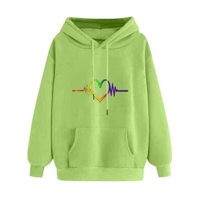 Love Heart Graphic Hoodies for Women Oversized Sweatshirt Long Sleeve Cute Tops Funny Printed Drawstring Pullovers