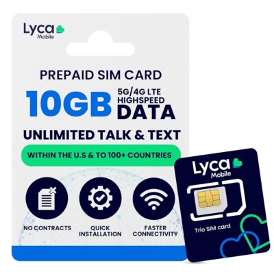 Lyca Mobile $29 90 Day Plan USA SIM Unlimited Data International Talk &Text to 100 Countries 10GB 4G/5G Data Replenishes Every 30 Days