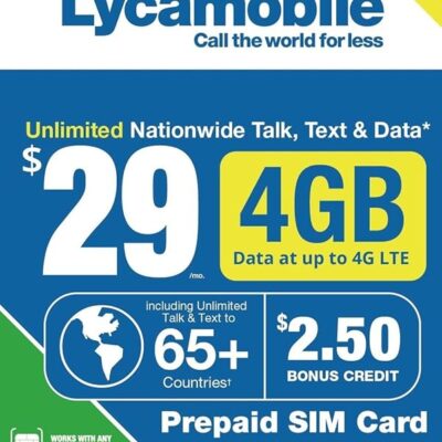 Lycamobile $29 Plan 1st Month Included SIM Card is Triple Cut Unlimited Natl Talk & Text to US and 65+ Countries 4GB Of 4G LTE