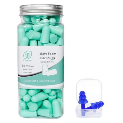 LYSIAN Ultra Soft Foam Earplugs for Sleep – 38dB Sleeping Ear Plugs Noise Cancelling, Reduction, Soud Proof, Work, Travel and Shooting Range -60 Pairs Value Pack(Water Blue)