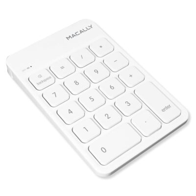 Macally Bluetooth Number Pad for Laptop, Apple, Mac, iMac, MacBook Pro/Air, Ipad, Windows PC, Tablet, or Desktop Computer – Rechargeable 18 Key Wireless Numeric Keypad – White…