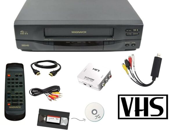 MAGNAVOX 4-Head VCR Video Cassette Recorder w/Remote, USB Adapter, HDMI Converter (Renewed)