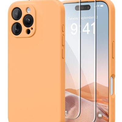 Magnetic for iPhone 16 Pro Case, Compatible with MagSafe, [Full Camera Protection][2 Screen Protectors] Silicone Shockproof Protective Phone Case for iPhone 16 Pro 6.3″, Cantaloupe