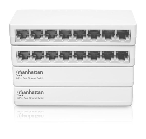 Manhattan 8 Port Fast Ethernet Switch – 4 Pack - 10/100 Mbps - Computer Desktop Internet Networking Splitter LAN Hub Router, Unmanaged, Plug & Play, Fanless Quiet – 3 Yr Mfg...