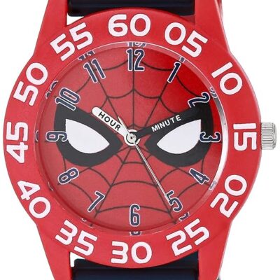 Marvel Spider-Man Kids’ Plastic Time Teacher Analog Quartz 3D Strap Watch, Red/Navy/Multi Navy