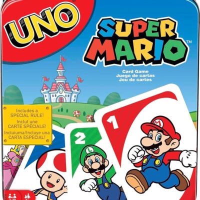 Mattel Games UNO Super Mario Card Game, Video Game Themed Travel Game in Collectible Storage Tin with Special Rule (Amazon Exclusive)