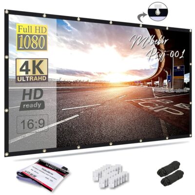 Mdbebbron 120 inch Projector Screen 16:9 Foldable Anti-Crease Portable Projector Movies Screens for Home Theater Outdoor Indoor Support Double Sided Projection