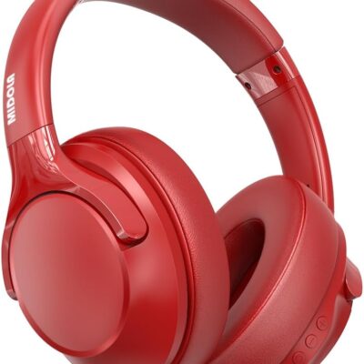 MIDOLA Bluetooth Headphones Over Ear 68H Playtime 6 EQ Wireless Headset with Microphone HiFi Stereo Foldable Lightweight Deep Bass for Travel Home Office Cellphone Red