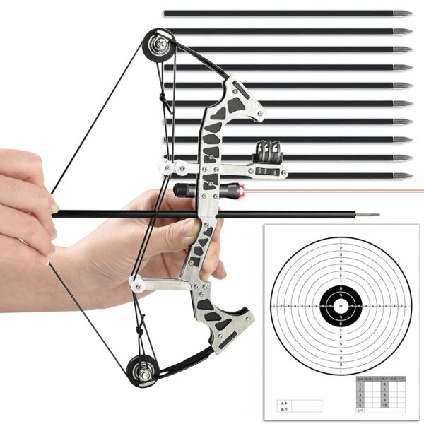 Mini Archery Bow Set Right Hand Mini Compound Bow Mini Hunting Bow Metal Material Catapult RH/LH for Hunting Shooting Practice Archery Entertainment Fun