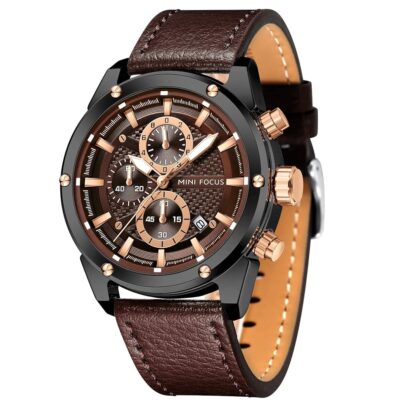 Mini Focus Men Watches Business Casual Wrist Watches (Multifunction/Waterproof/Luminous/Calendar) Genuine Leather Band Fashion Watch for Men