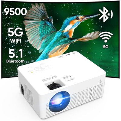 Mini Projector, 2023 Projector with WiFi and Bluetooth, Movie Projector, 1080P Full HD Supported Outdoor Projector, Portable Projector Compatible with Android/iOS/Windows/TV…