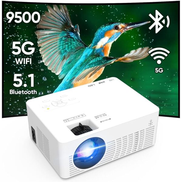 Mini Projector, 2023 Projector with WiFi and Bluetooth, Movie Projector, 1080P Full HD Supported Outdoor Projector, Portable Projector Compatible with Android/iOS/Windows/TV...