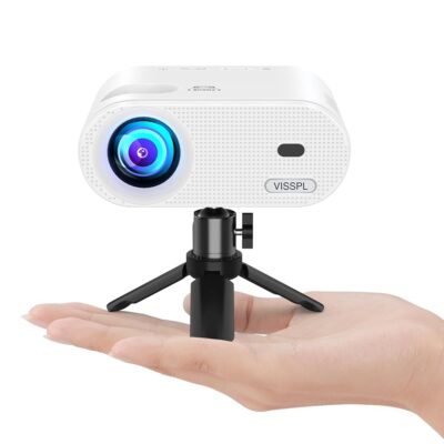 Mini Projector, VISSPL Full HD 1080P Video Projector, Portable Outdoor Projector with Tripod, Kids Gift, Home Theater Movie Phone Projector Compatible with…