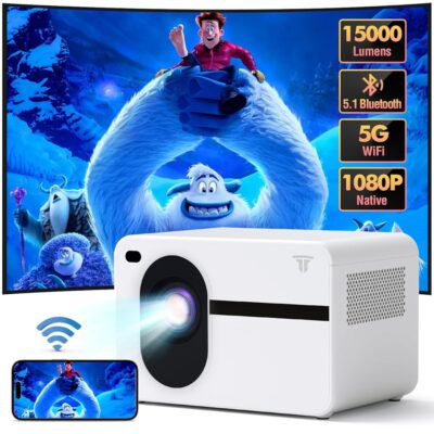 Mini Projector with Wifi and Bluetooth, Native 1080P Projectors 15000L Video Projector Home Movie Theater, Portable Projector Compatible with iOS/Android PC/TV Stick/HDMI/USB/AV