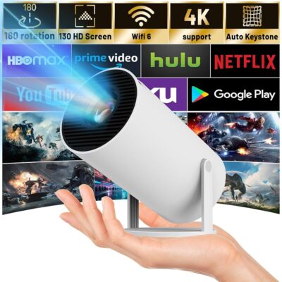 Mini Projector with WiFi and Bluetooth｜Outdoor Portable Projector 1080P/4K Support｜Smart Projector with Auto Keystone Correction｜Home/Movie Projector for Phone/TV…