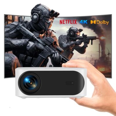 Mini Projector with WiFi and Bluetooth, Smart TV Projector with Netflix Officially, 600ANSI, Native 1080P, Electric Focus & Keystone, 3D Dolby Audio, Portable Projector 4K for…