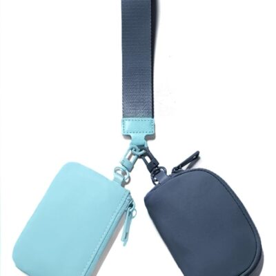 Mini Zip Around Keychain Wristlet Wallets Small Portable Dual Pounch Wristlet Detachable Coin Purse Pocket Gifts for Women Travel Sports Outdoors(Icing Blue+Navy Blue)