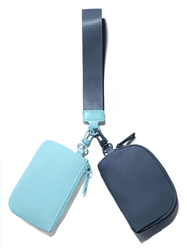 Mini Zip Around Keychain Wristlet Wallets Small Portable Dual Pounch Wristlet Detachable Coin Purse Pocket Gifts for Women Travel Sports Outdoors(Icing Blue+Navy Blue)