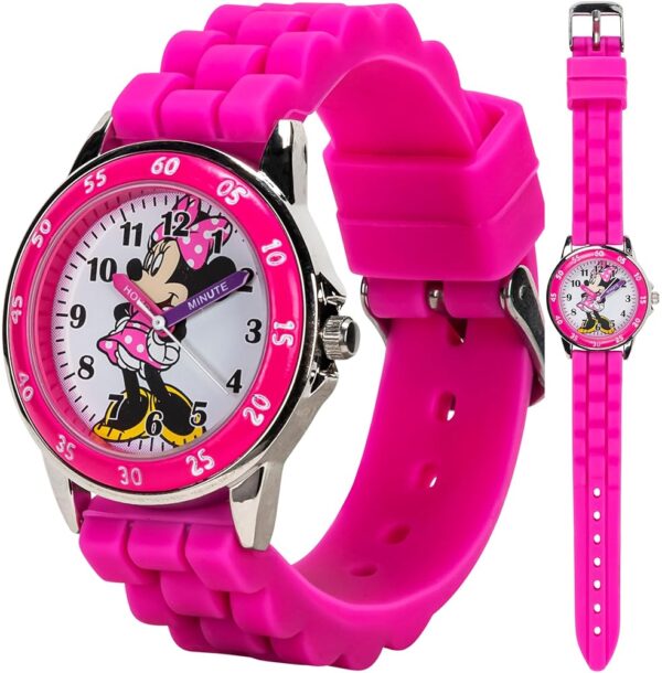 Minnie Mouse Time Teacher Watch for Girls - Analog Time Learning with Easy-to-Read Numbers and Comfortable Silicone Band