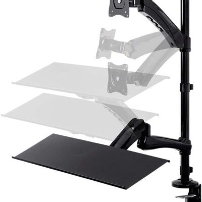 Monoprice Articulating Gas Spring Sit Stand Monitor and Keyboard Workstation Mount – for Displays 13in to 26in, VESA 75×75 to 100×100, Easy to Use, Compatible with Most Desks,…