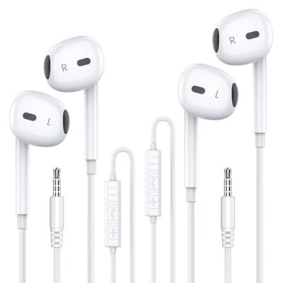 MOSWAG in Ear Headphones, Half in Ear Headphones with Mic Built in Volume Control Suitable for IPad, Android, MP3, Samsung Most 3.5mm Audio Devices