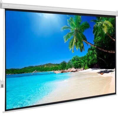 Motorized Projector Screen with Remote Control, 100 Inch 4:3 Auto-Locking Portable Projection Screen, Manual Projector Screen Pull Down for Home Theater Office Classroom TV…