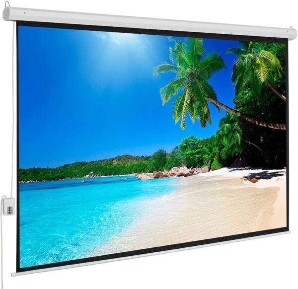 Motorized Projector Screen with Remote Control, 100 Inch 4:3 Auto-Locking Portable Projection Screen, Manual Projector Screen Pull Down for Home Theater Office Classroom TV...