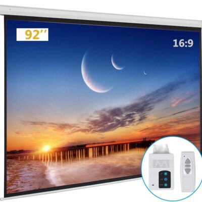 Motorized Projector Screen with Remote Control, No Wrinkles, Without Dents, HD Screen, for Home Theater Office Classroom TV Usage (92inch 16:9)