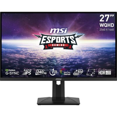 MSI G274QPX, 27″ Gaming Monitor, 2560 x 1440 (QHD), Rapid IPS, 1ms, 240Hz, G-Sync Compatible, HDR 400, HDMI, Displayport, Tilt, Swivel, Height Adjustable, Pivot,Black