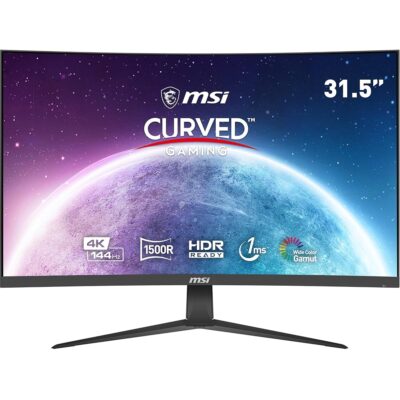 MSI G321CU, 32″ Gaming Monitor, 3840 x 2160 (UHD), VA, 144Hz, FreeSync Premium, HDR Ready, HDMI, Displayport, Tilt,Black