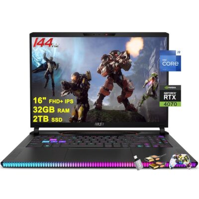 MSI Raider GE68HX Gaming Laptop 16″ FHD+ IPS 144Hz Intel 24-core i9-14900HX 32GB RAM 2TB SSD GeForce RTX 4070 RGB Backlit Thunderbolt4 USB-C Dynaudio FHD IR Privacy Camera Win11…