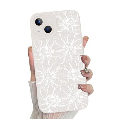 MZELQ for iPhone 13 Case, Silicone Floral Flowers Sunflowers Cute Pattern, Camera Protection Soft Slim Phone Case for iPhone 13 Case -White