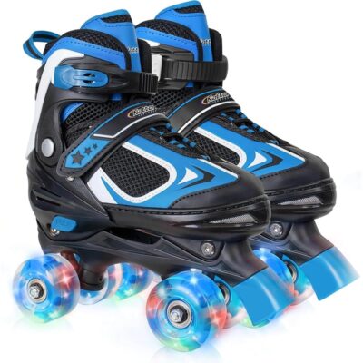 Nattork Kids Roller Skates for Boys Girls Kids, 4 Sizes Adjustable Quad Skates with All Light up Wheels – Birthday Gift for Indoor Outdoor Sports