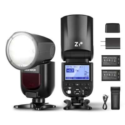 NEEWER Z1-C TTL Round Head Speedlite Flash Kit for Canon Camera, 76Ws 2.4G 1/8000s HSS Speedlight with Modeling Lamp, Two 2600mAh Lithium Battery and USB Charger, 480 Full Power…