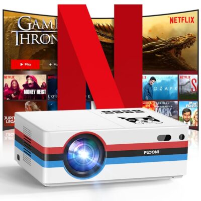 [Netflix Licensed & Dolby Audio] Projector with WiFi 6 and Bluetooth 4K Support, FUDONI 800ANSI Native 1080P Outdoor Projector, Auto Keystone/Electric Focus, with Built-in…