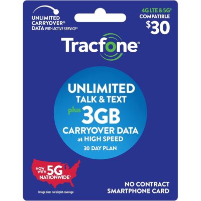 New Tracfone $30 Unlimited Talk, Text, 3GB Data – 30 Day Smartphone Plan